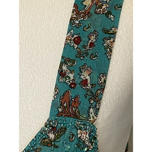 LANE BRYANT Size 24W Teal Pink Floral Tiered BOHO Tank Top Blouse Beaded Fairy - Picture 6 of 13